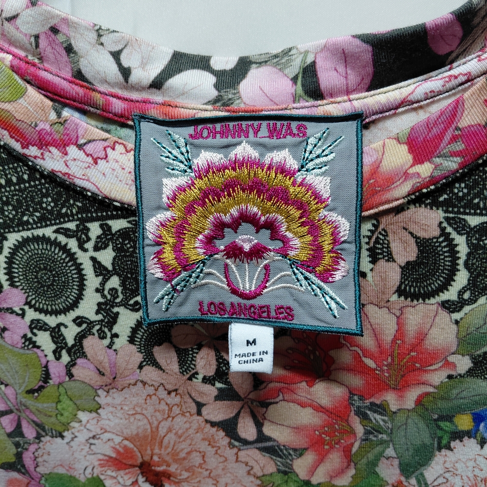 Johnny Was Multicolor Floral Long-Sleeve Tee with Green Base - Picture 5 of 6
